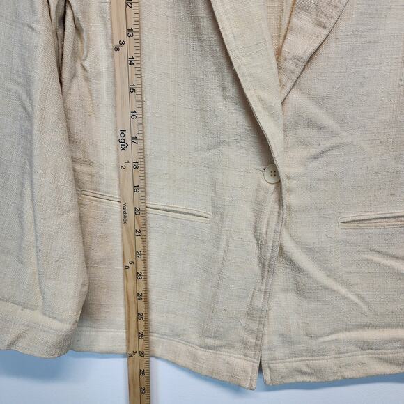 Vtg Rafaella Slub Woven Blazer Jacket Size 12 Cream 100% Silk Neutral Coastal - Picture 9 of 11